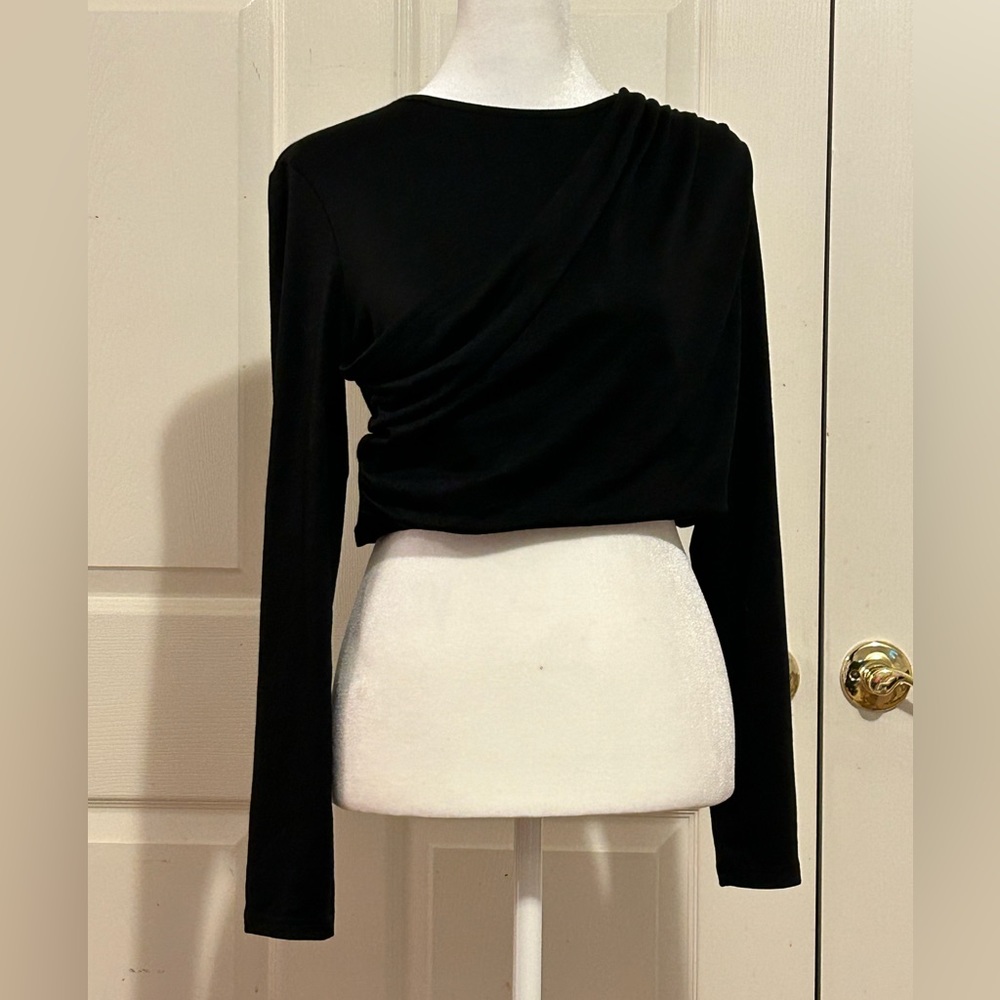 Hilinker black faux wrap crop top, Medium